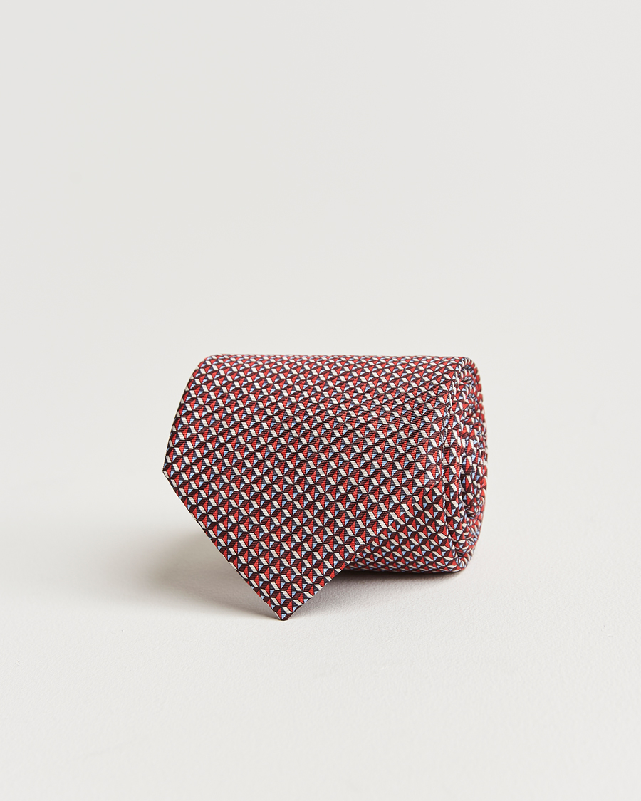 Hombres | Zegna Geometrical Print Silk Tie Red | Zegna | Geometrical Print Silk Tie Red