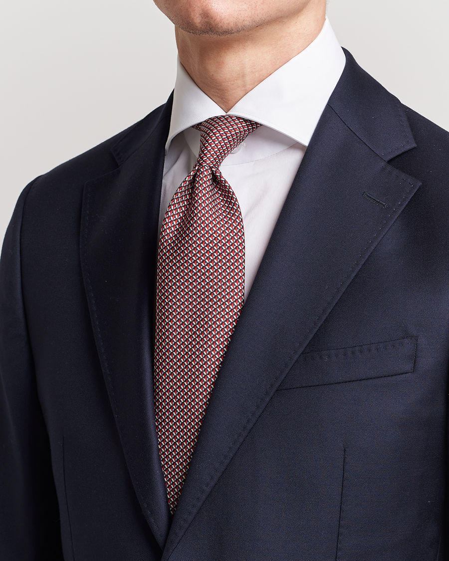 Hombres | Zegna Geometrical Print Silk Tie Red | Zegna | Geometrical Print Silk Tie Red