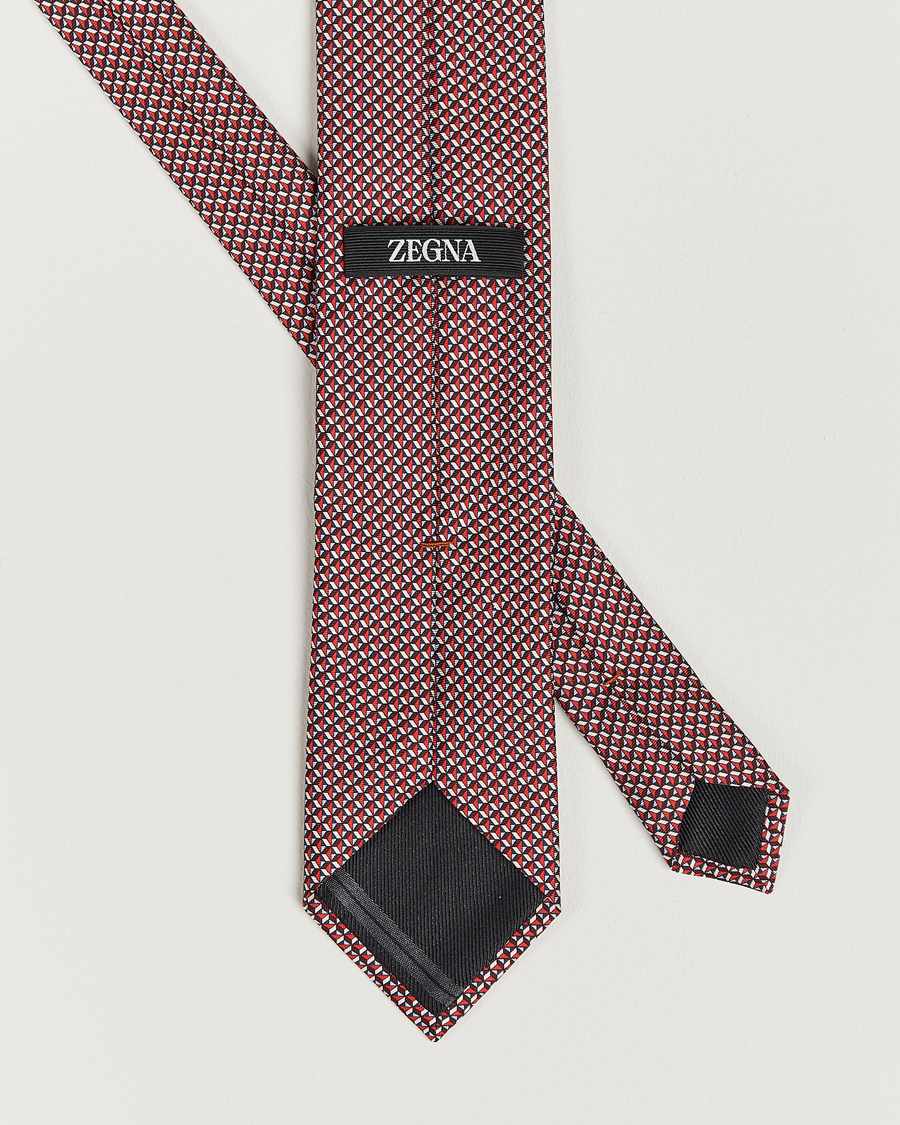 Hombres | Zegna Geometrical Print Silk Tie Red | Zegna | Geometrical Print Silk Tie Red
