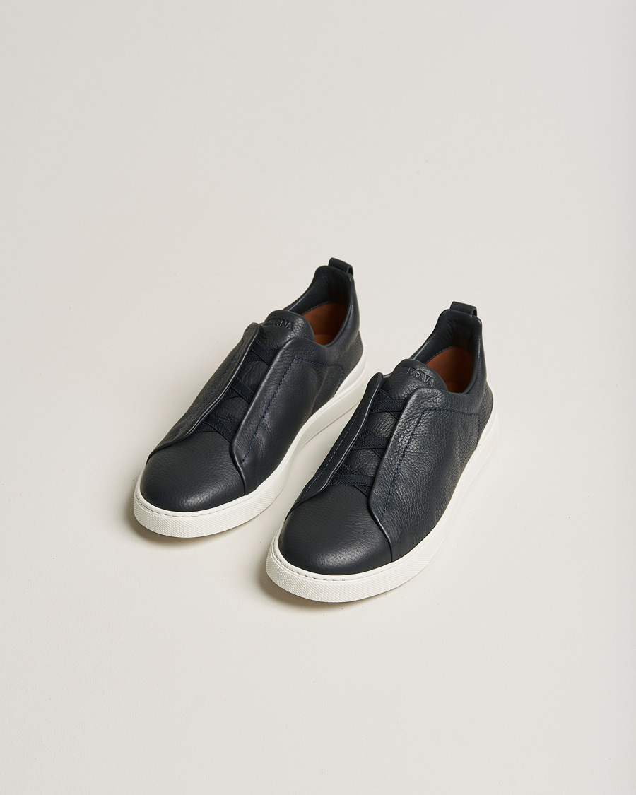 Hombres | Zapatos de ante | Zegna | Triple Stitch Sneakers Navy Deerskin