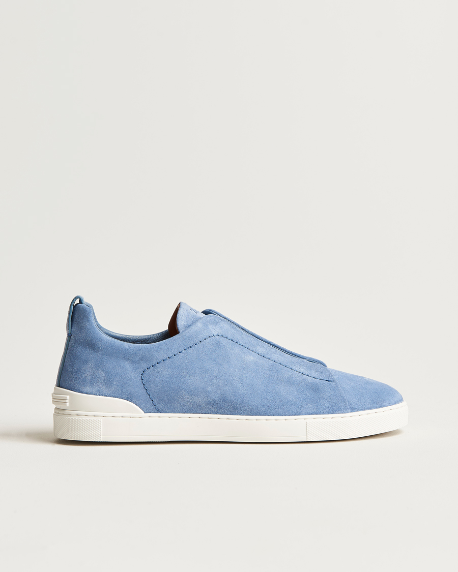 Hombres | Zegna Triple Stitch Sneakers Light Blue Suede | Zegna | Triple Stitch Sneakers Light Blue Suede