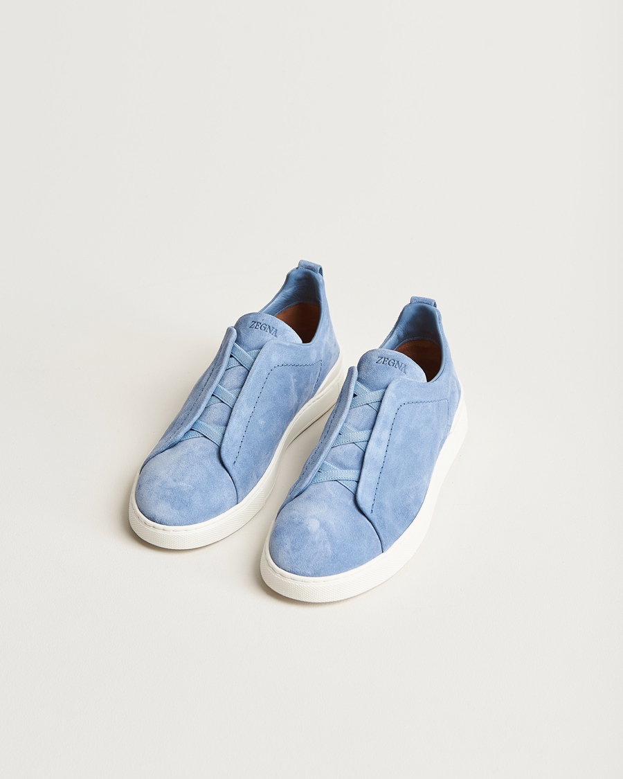 Hombres | Zegna Triple Stitch Sneakers Light Blue Suede | Zegna | Triple Stitch Sneakers Light Blue Suede