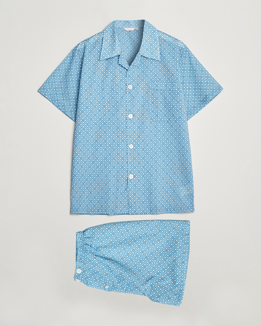 Hombres | Pijamas y batas | Derek Rose | Shortie Printed Cotton Pyjama Set Blue