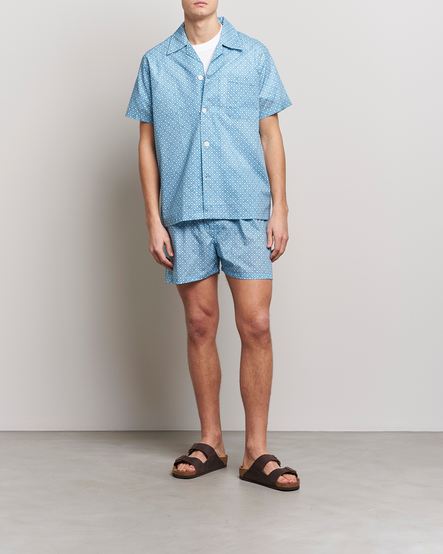 Hombres | Pijamas y batas | Derek Rose | Shortie Printed Cotton Pyjama Set Blue