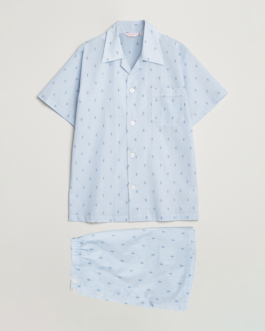 Hombres | Pijamas y batas | Derek Rose | Shortie Printed Cotton Pyjama Set Blue