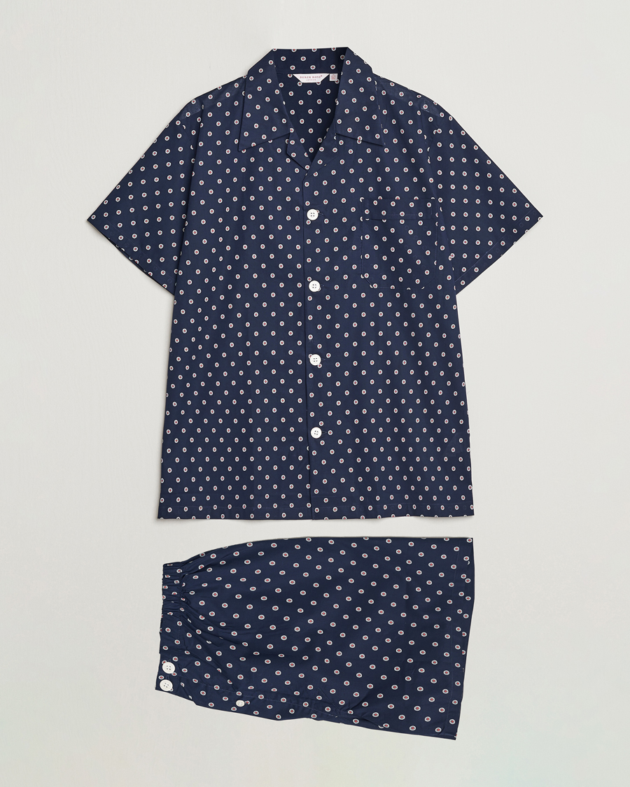 Hombres | Pijamas y batas | Derek Rose | Shortie Printed Cotton Pyjama Set Navy