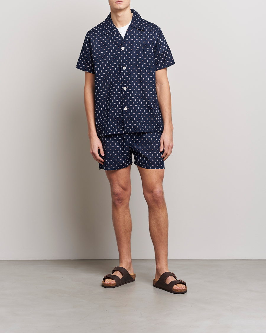 Hombres | Pijamas y batas | Derek Rose | Shortie Printed Cotton Pyjama Set Navy