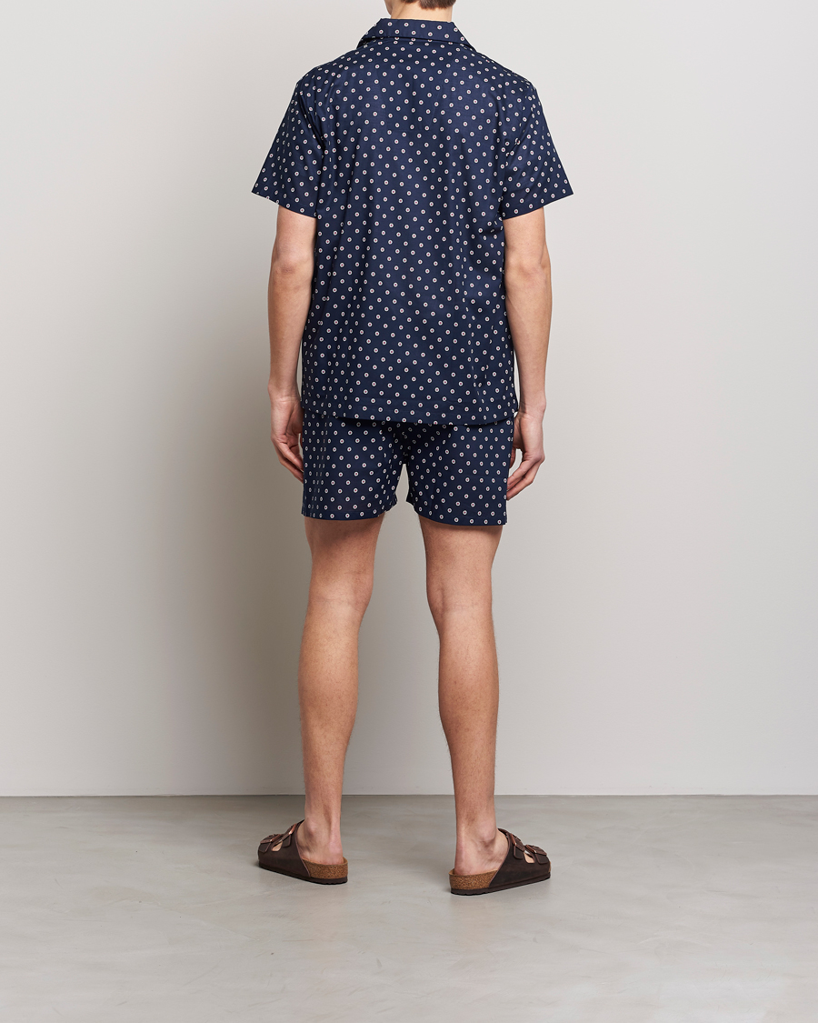 Hombres | Pijamas y batas | Derek Rose | Shortie Printed Cotton Pyjama Set Navy