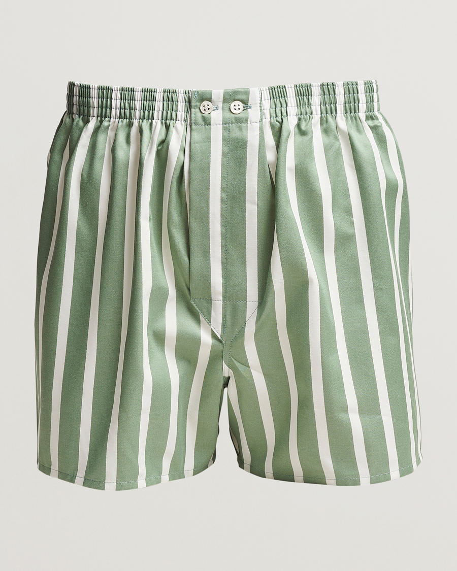 Hombres | Ropa interior y calcetines | Derek Rose | Classic Fit Striped Cotton Boxer Shorts Green/White