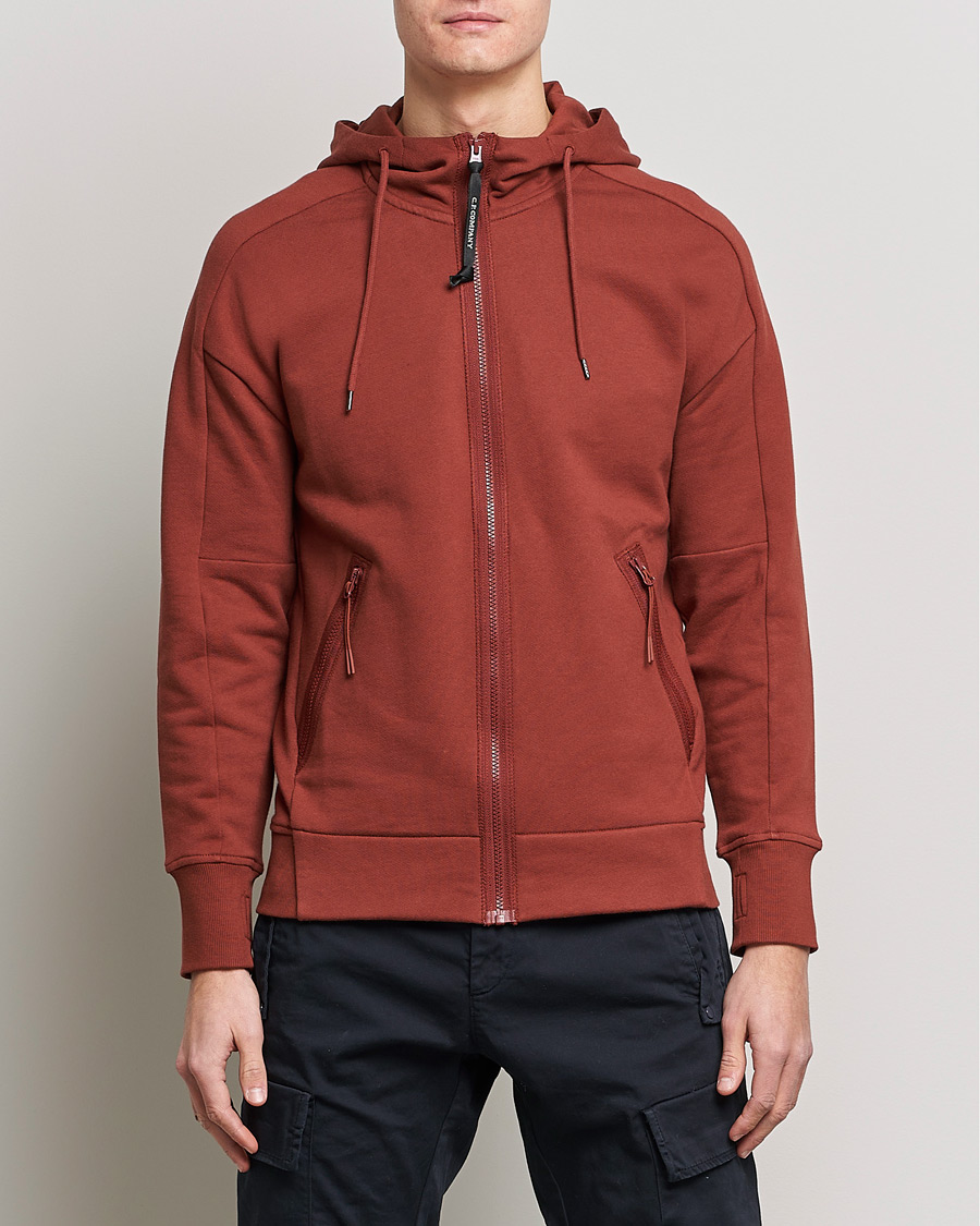 Hombres | Jerséis y prendas de punto | C.P. Company | Diagonal Raised Fleece Full Zip Goggle Hoodie Rust