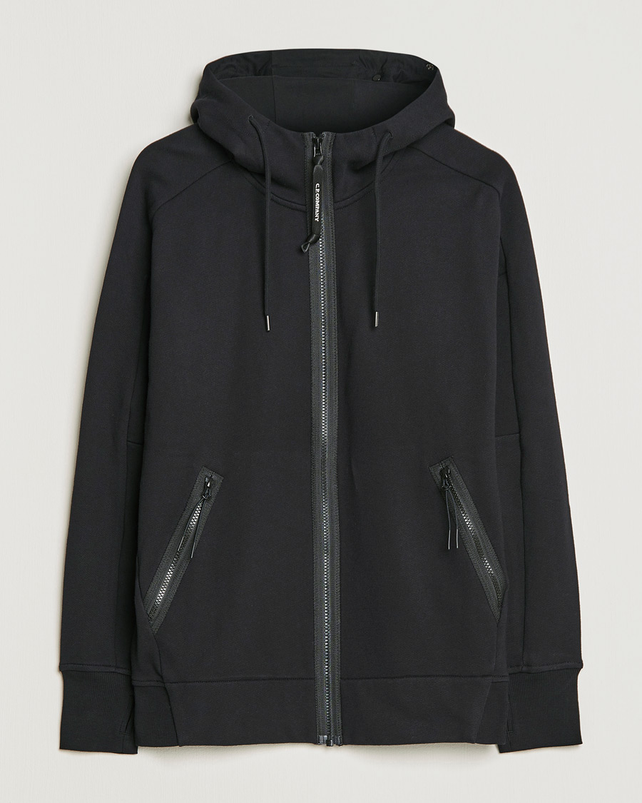 Hombres | Jerséis y prendas de punto | C.P. Company | Diagonal Raised Fleece Full Zip Goggle Hoodie Black