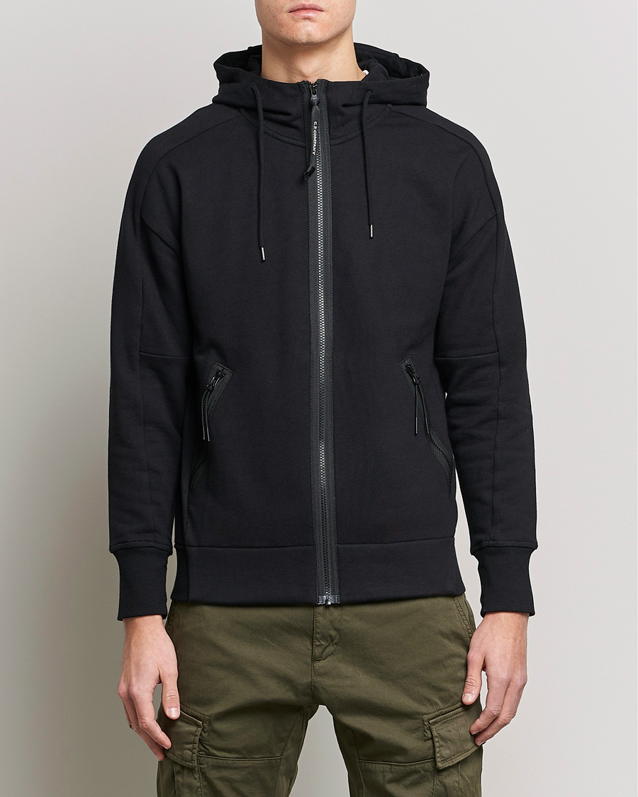 Hombres | Jerséis y prendas de punto | C.P. Company | Diagonal Raised Fleece Full Zip Goggle Hoodie Black