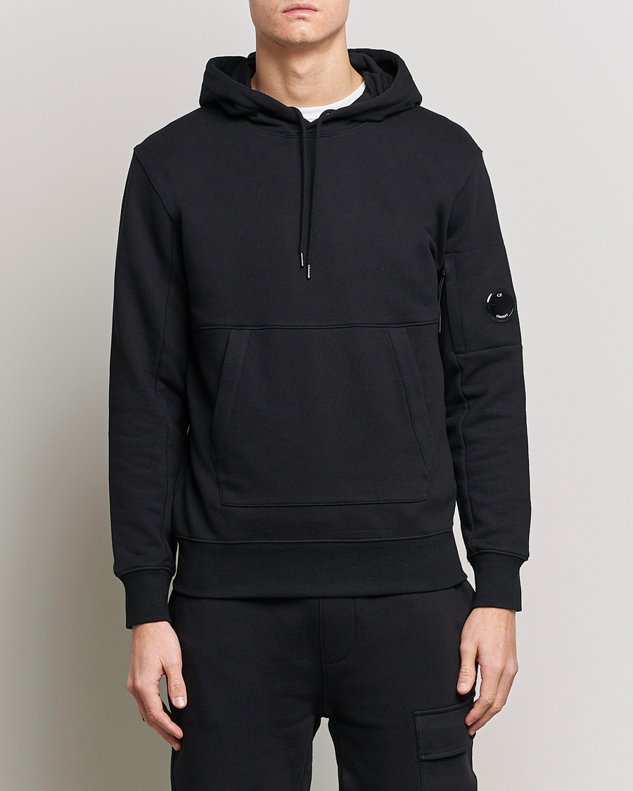 Hombres | Jerséis y prendas de punto | C.P. Company | Diagonal Raised Fleece Hooded Lens Sweatshirt Black
