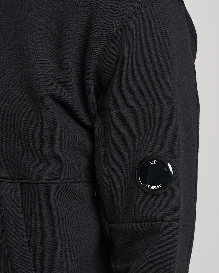 Hombres | Jerséis y prendas de punto | C.P. Company | Diagonal Raised Fleece Hooded Lens Sweatshirt Black