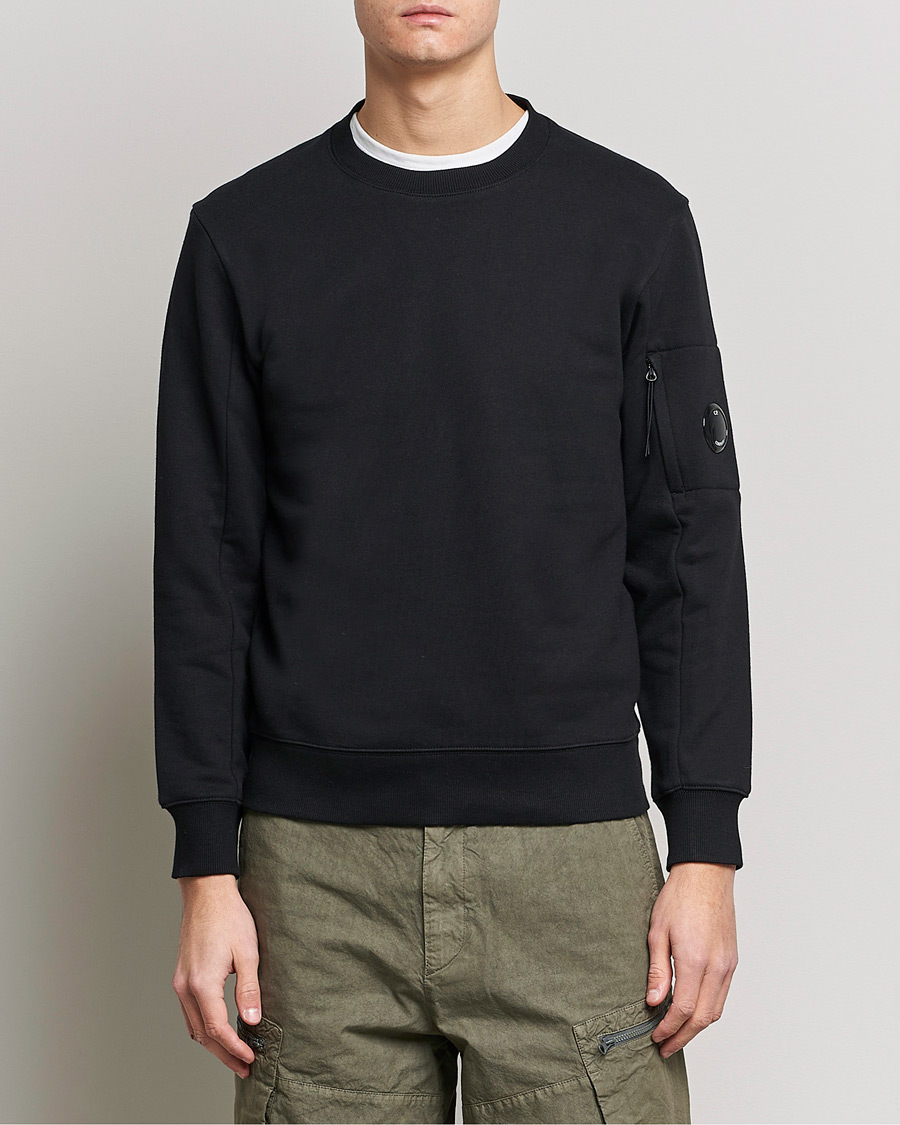 Hombres | Jerséis y prendas de punto | C.P. Company | Diagonal Raised Fleece Lens Sweatshirt Black