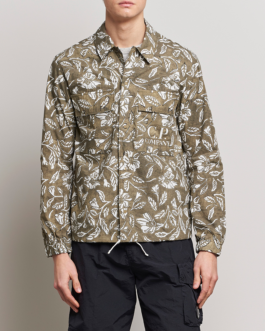 Hombres | Camisas | C.P. Company | Garment Dyed Printed Popline Overshirt Olive