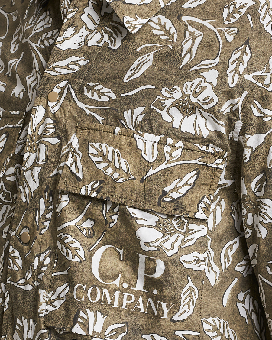 Hombres | Camisas | C.P. Company | Garment Dyed Printed Popline Overshirt Olive