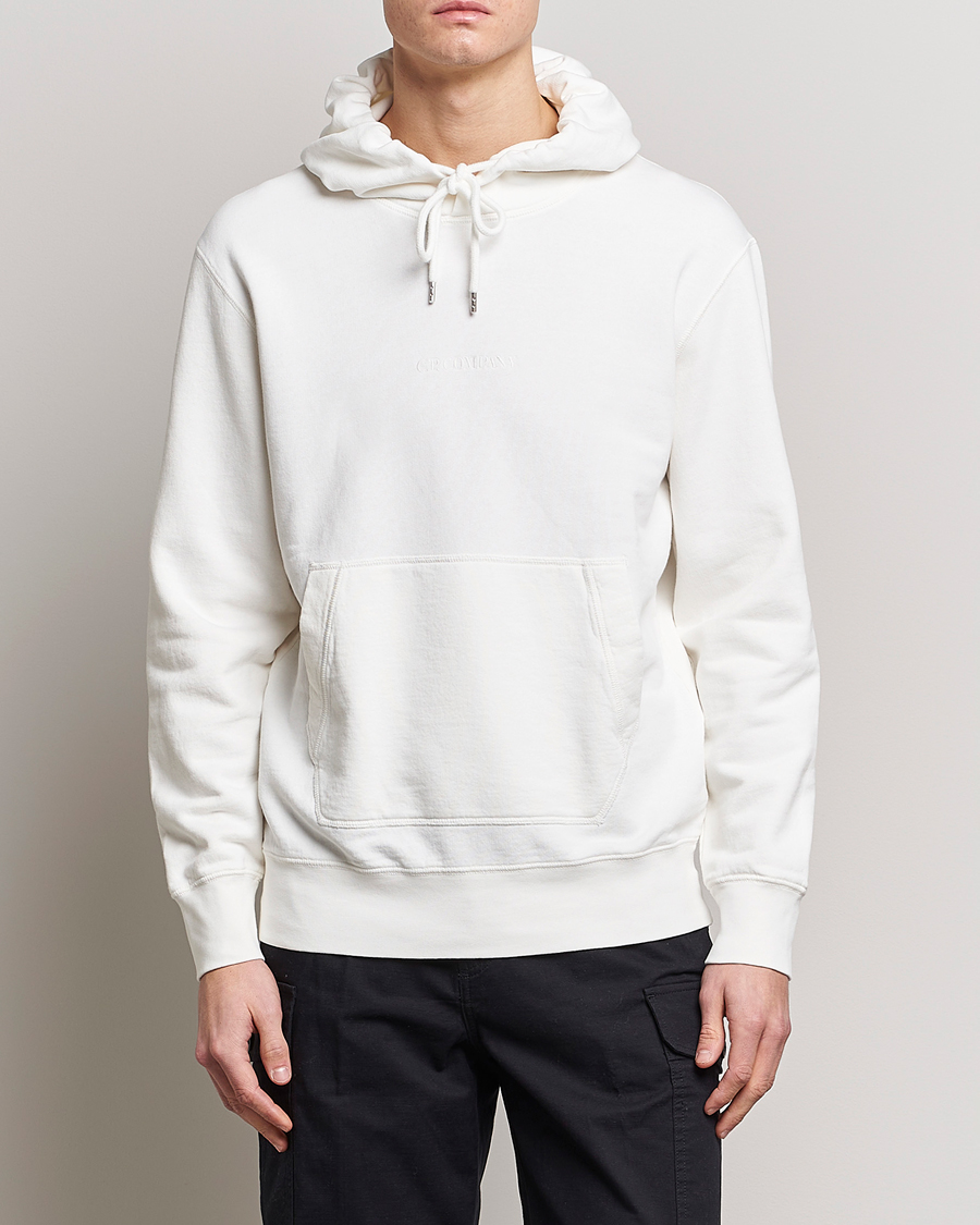 Hombres | Jerséis y prendas de punto | C.P. Company | Garment Dyed Cotton Fleece Printed Hood White
