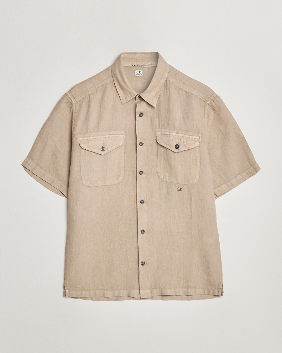 Hombres | Camisas | C.P. Company | Short Sleeve Pocket Linen Shirt Taupe