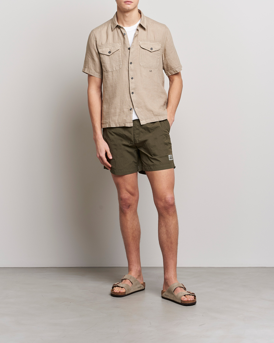 Hombres | Camisas | C.P. Company | Short Sleeve Pocket Linen Shirt Taupe
