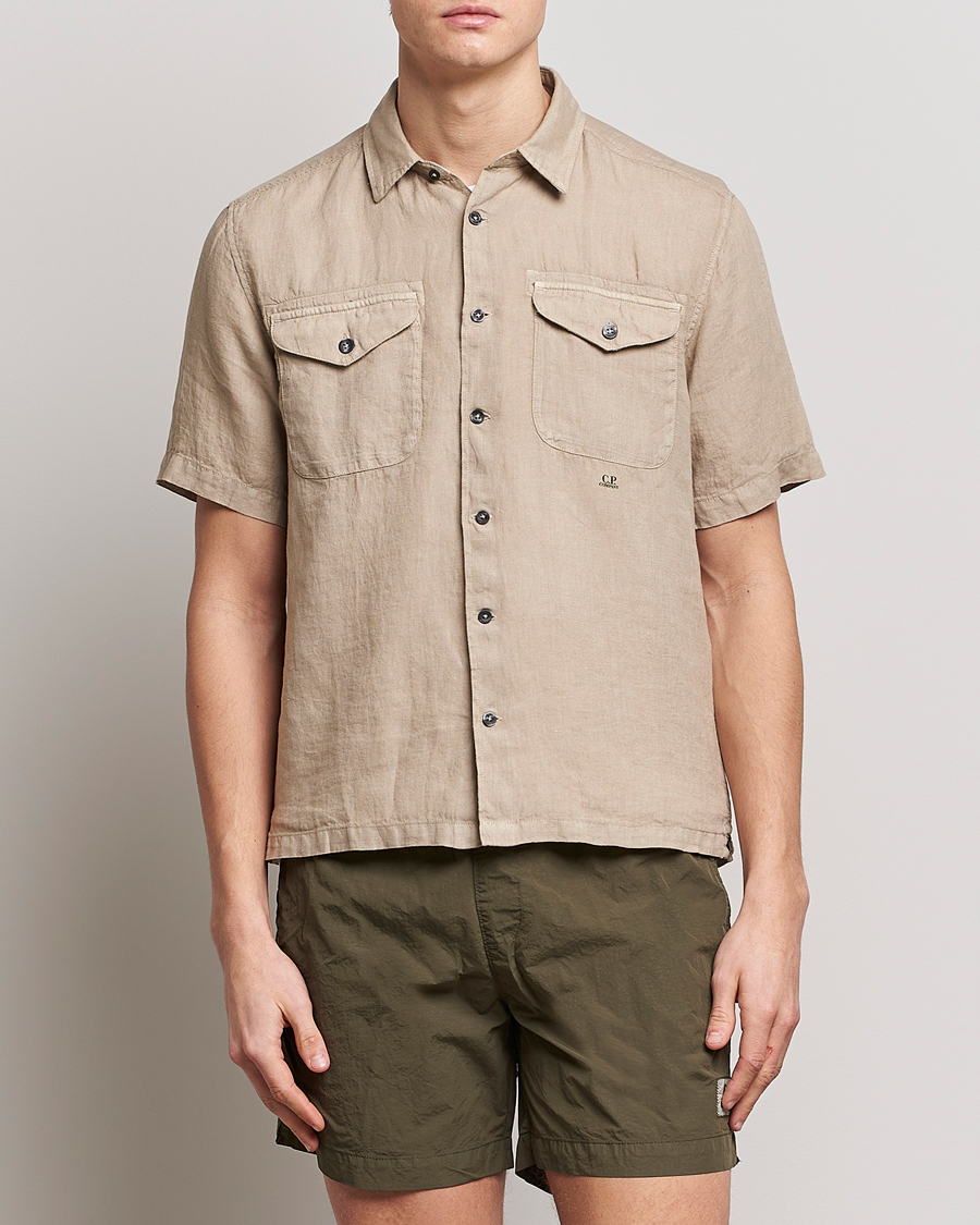 Hombres | Camisas | C.P. Company | Short Sleeve Pocket Linen Shirt Taupe