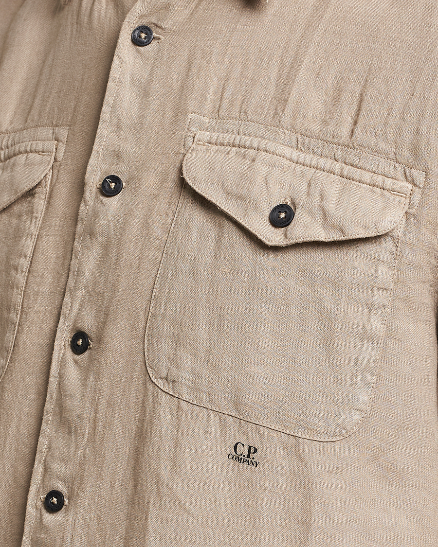 Hombres | Camisas | C.P. Company | Short Sleeve Pocket Linen Shirt Taupe