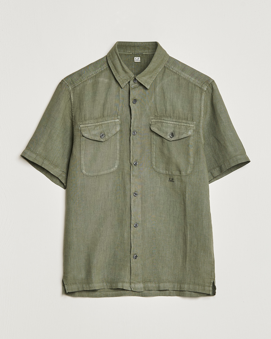Hombres | Camisas | C.P. Company | Short Sleeve Pocket Linen Shirt Olive