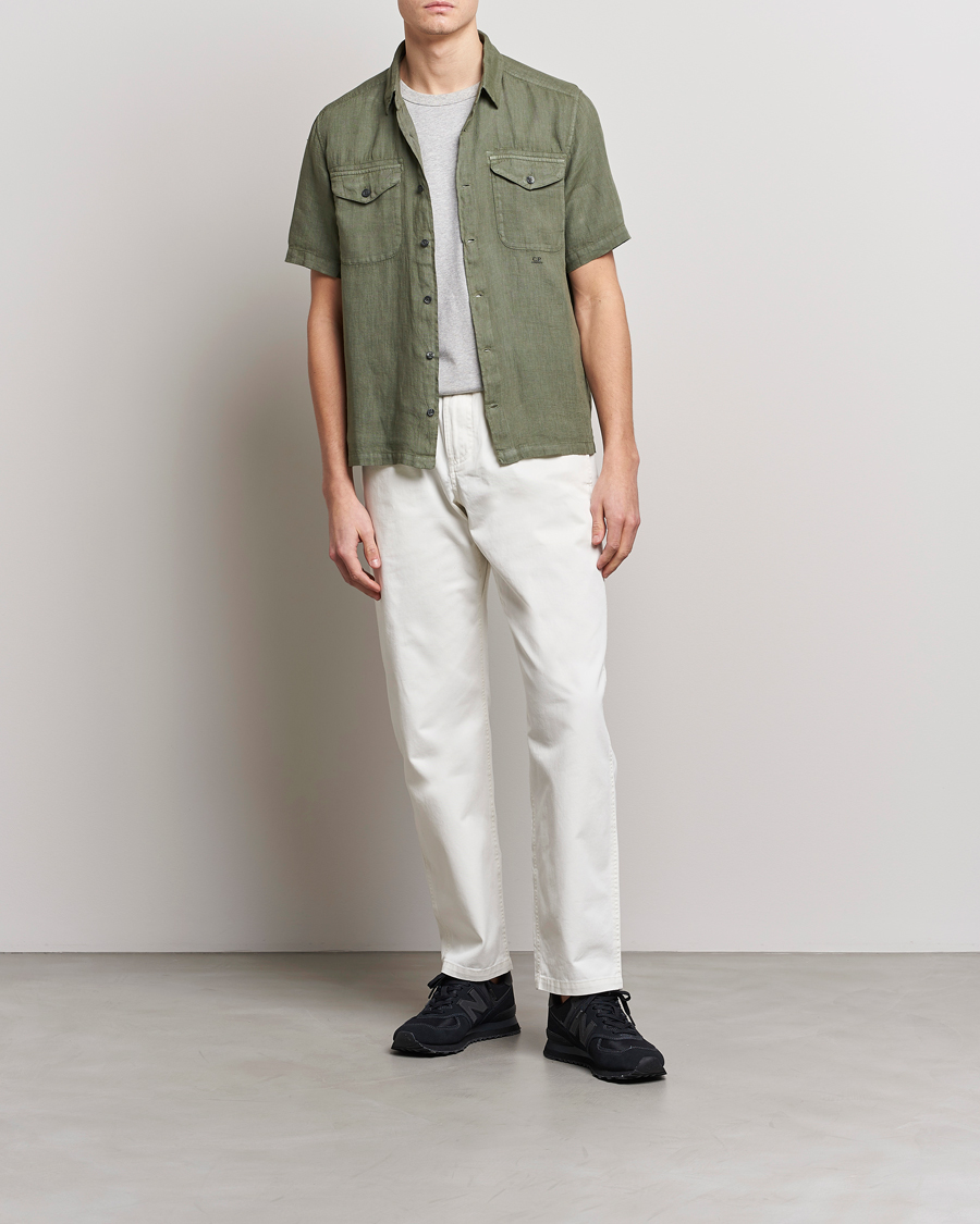 Hombres | Camisas | C.P. Company | Short Sleeve Pocket Linen Shirt Olive