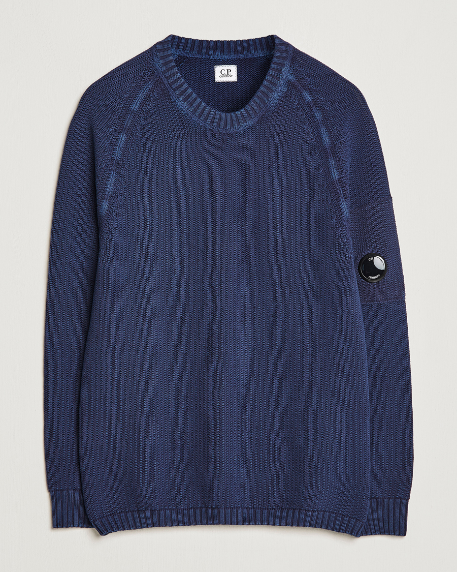 Hombres | Jerséis y prendas de punto | C.P. Company | Cotton Crepe Special Dyed Knitted Crewneck Navy
