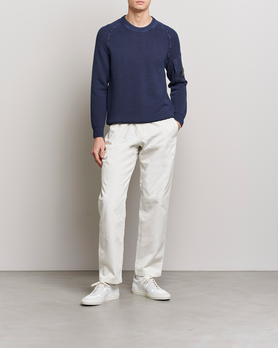 Hombres | Jerséis y prendas de punto | C.P. Company | Cotton Crepe Special Dyed Knitted Crewneck Navy