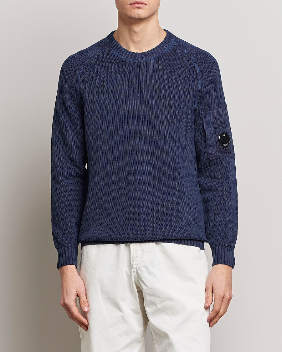 Hombres | Jerséis y prendas de punto | C.P. Company | Cotton Crepe Special Dyed Knitted Crewneck Navy