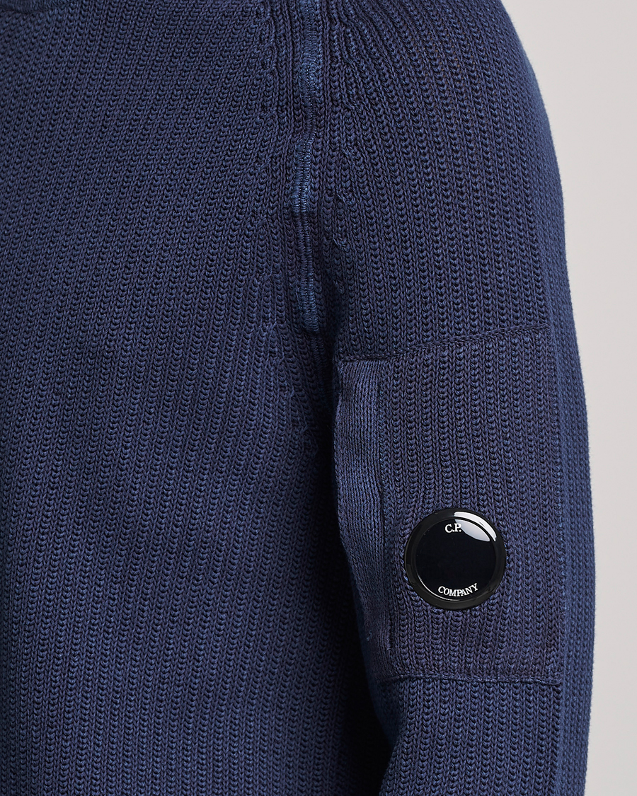 Hombres | Jerséis y prendas de punto | C.P. Company | Cotton Crepe Special Dyed Knitted Crewneck Navy