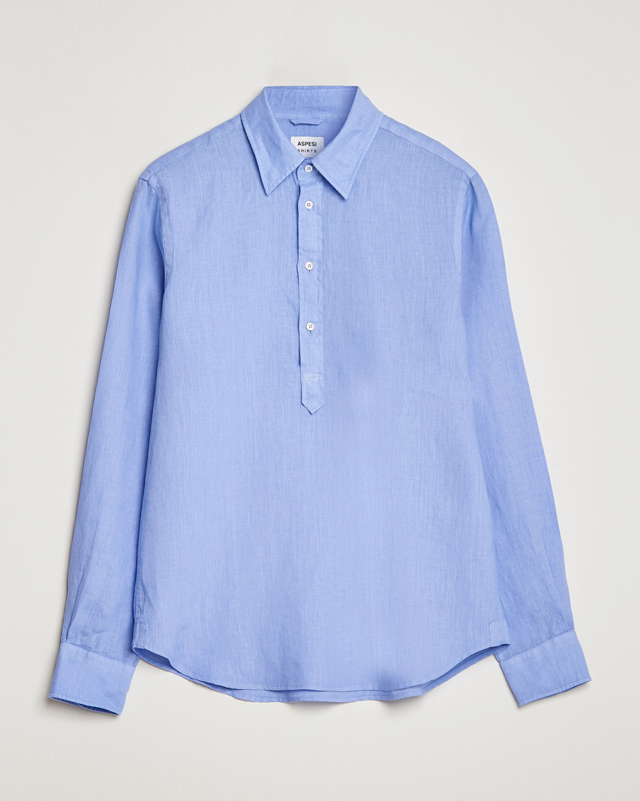Hombres | Camisas | Aspesi | Linen Popover Shirt Light Blue
