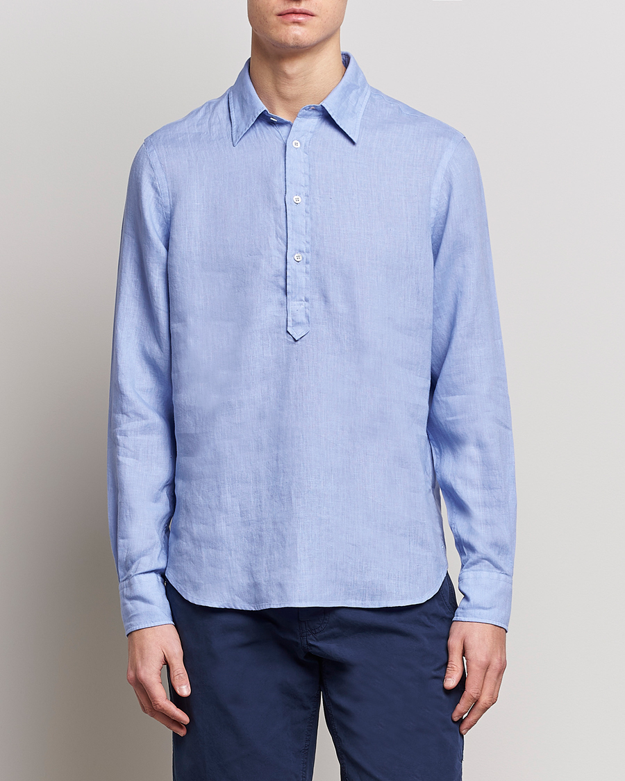 Hombres | Camisas | Aspesi | Linen Popover Shirt Light Blue