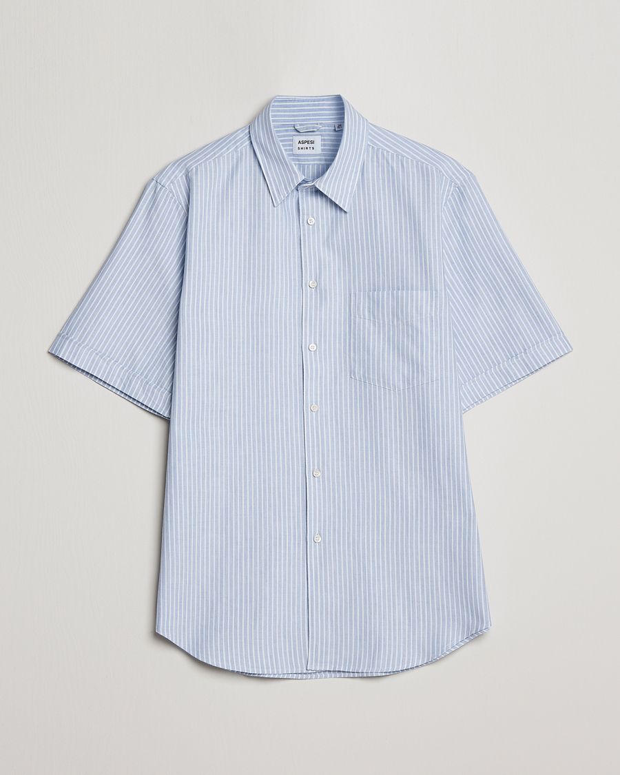 Hombres | Camisas | Aspesi | Striped Oxford Camp Shirt Light Blue