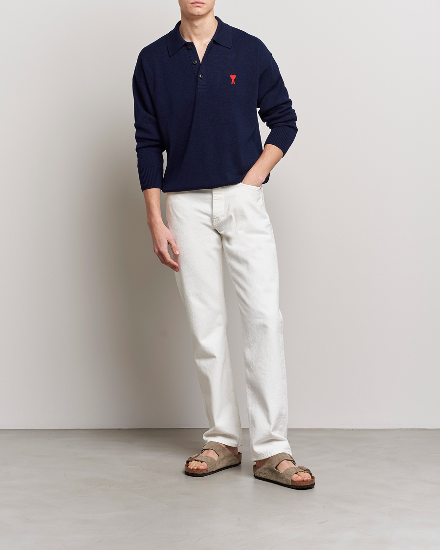 Hombres | Jerséis y prendas de punto | AMI | Heart Long Sleeve Knitted Polo Navy