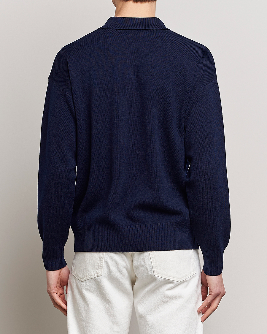 Hombres | Jerséis y prendas de punto | AMI | Heart Long Sleeve Knitted Polo Navy