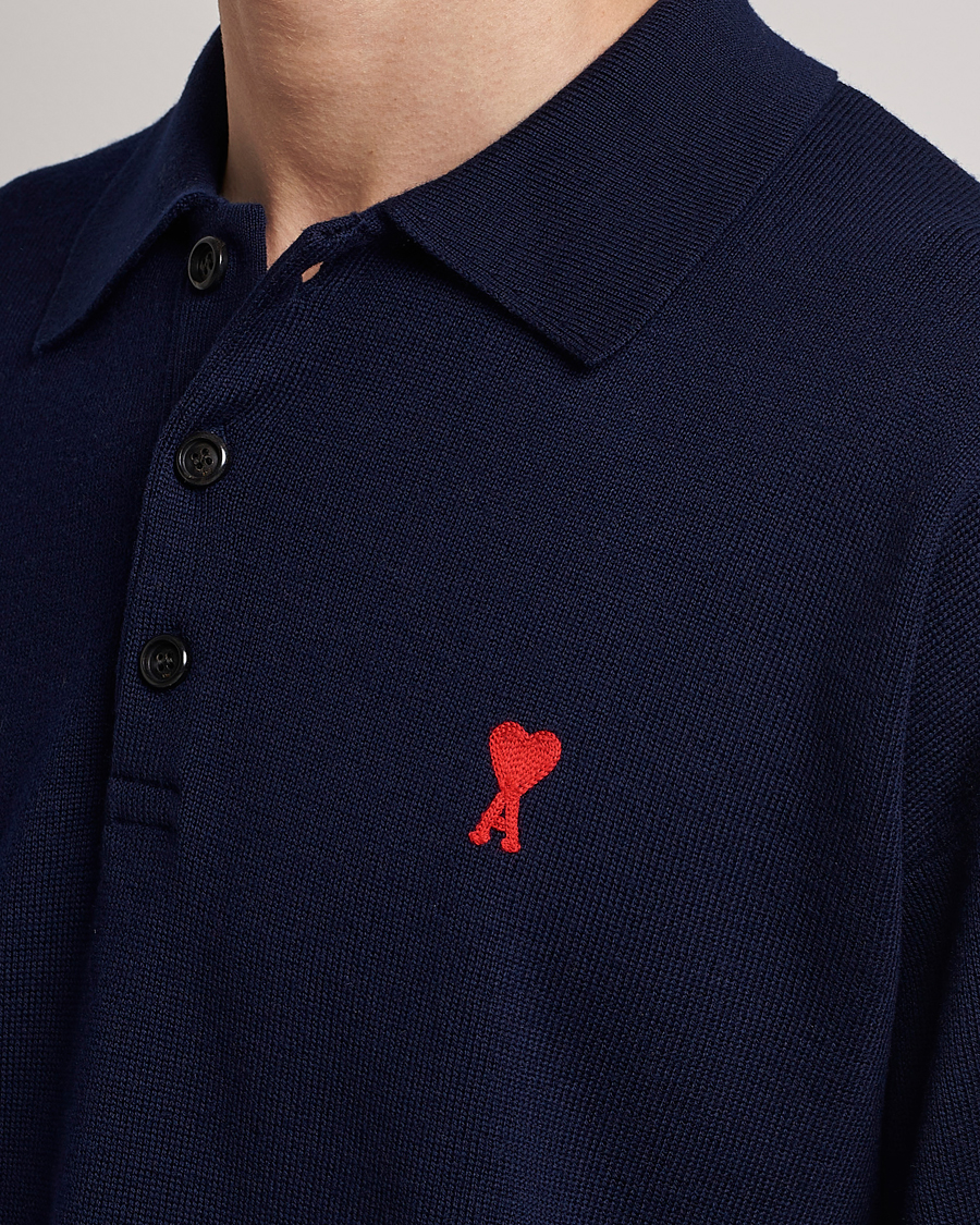 Hombres | Jerséis y prendas de punto | AMI | Heart Long Sleeve Knitted Polo Navy