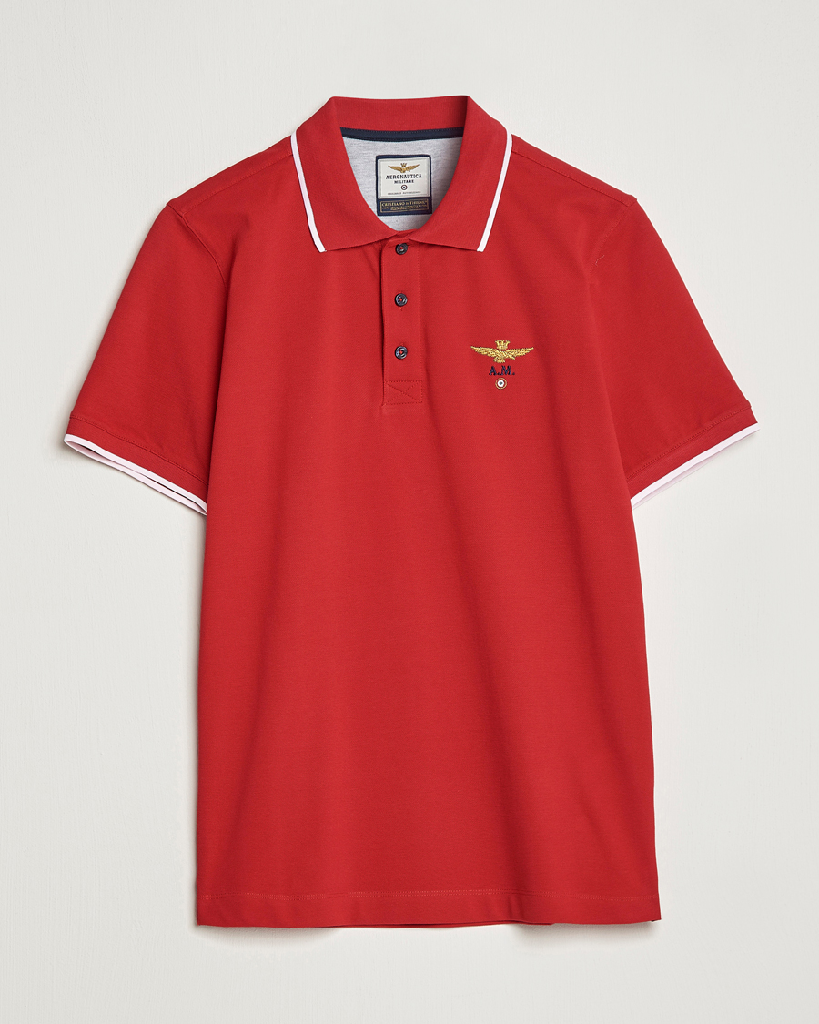 Hombres | Polos | Aeronautica Militare | Garment Dyed Cotton Polo Red