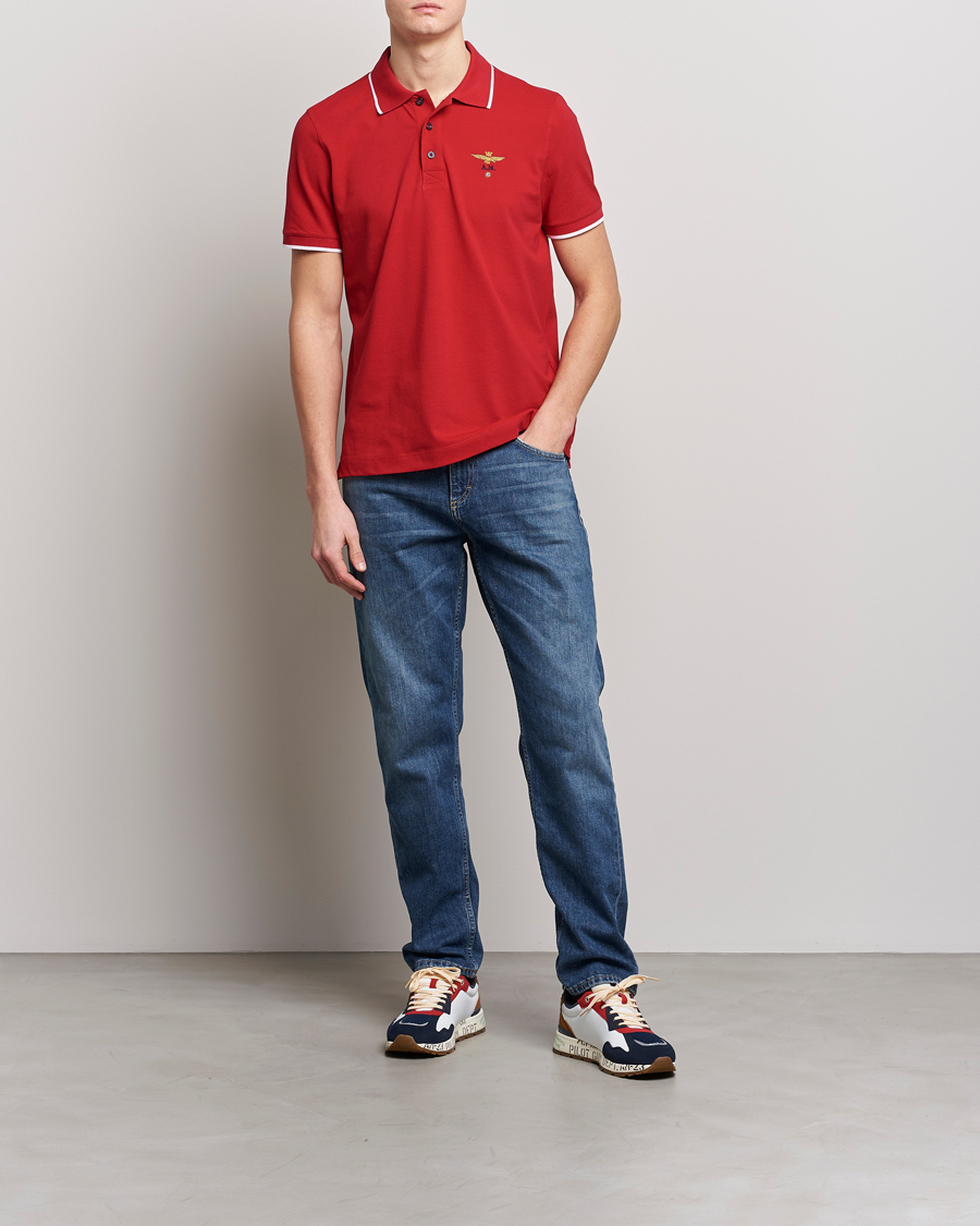 Hombres | Polos | Aeronautica Militare | Garment Dyed Cotton Polo Red