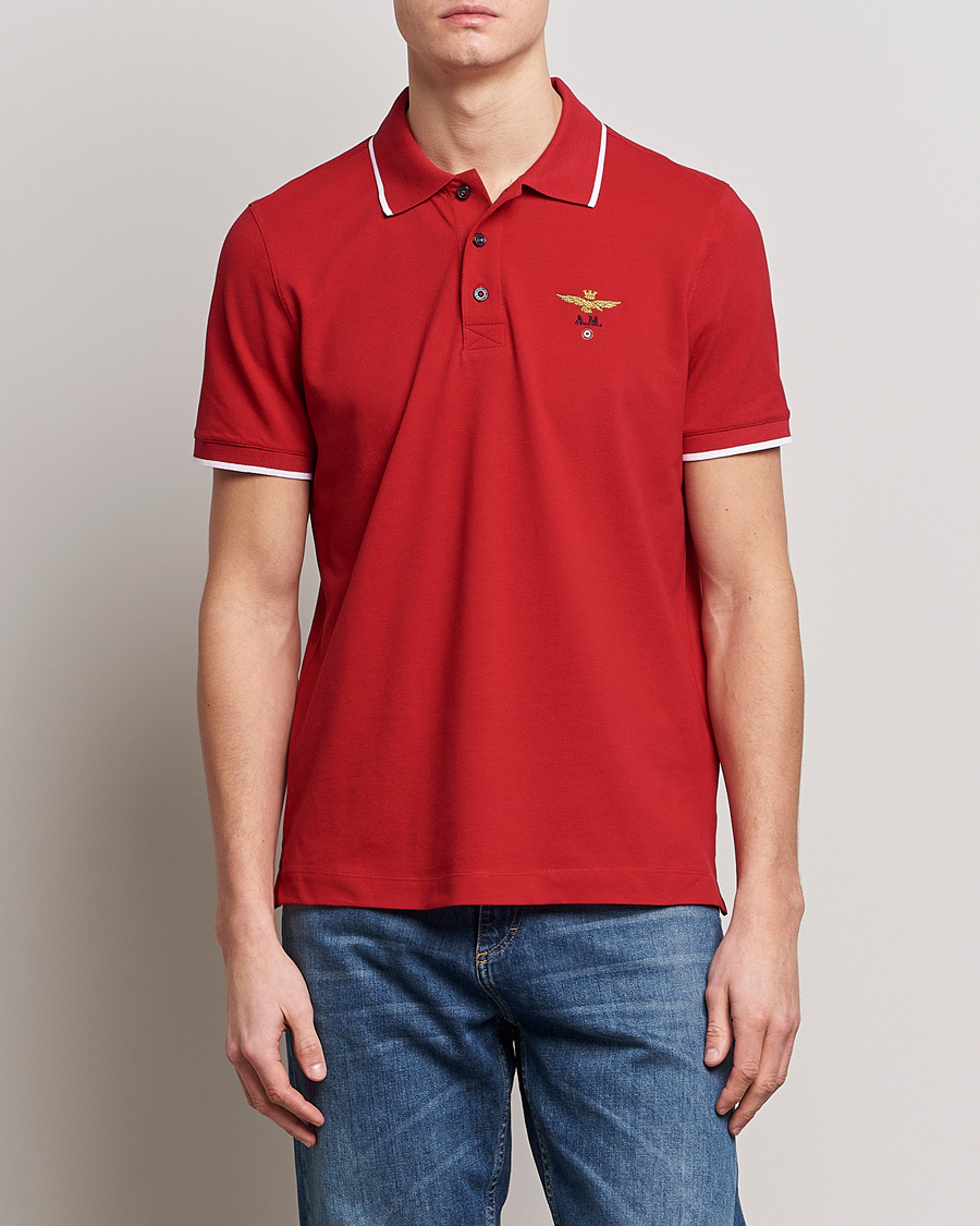 Hombres | Polos | Aeronautica Militare | Garment Dyed Cotton Polo Red