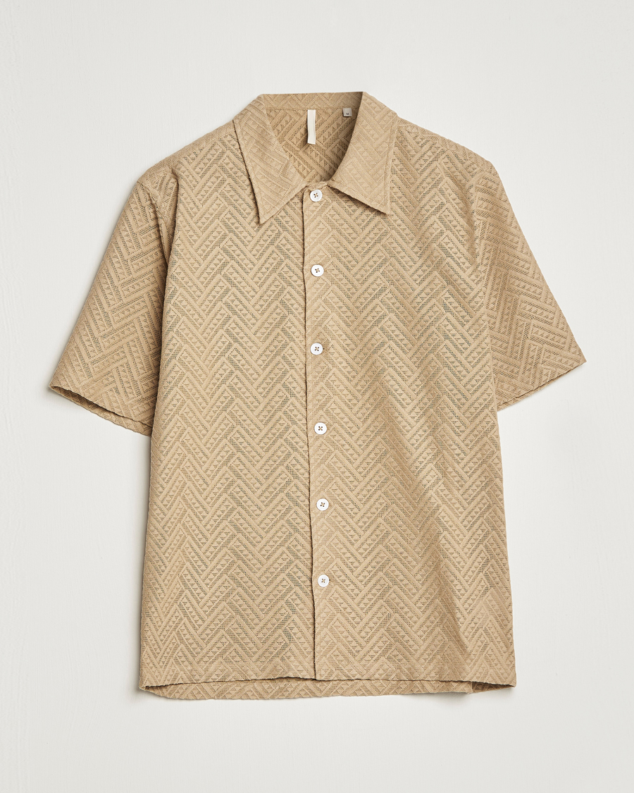 Hombres | Camisas | Sunflower | Spacey Herringbone Camp Shirt Khaki