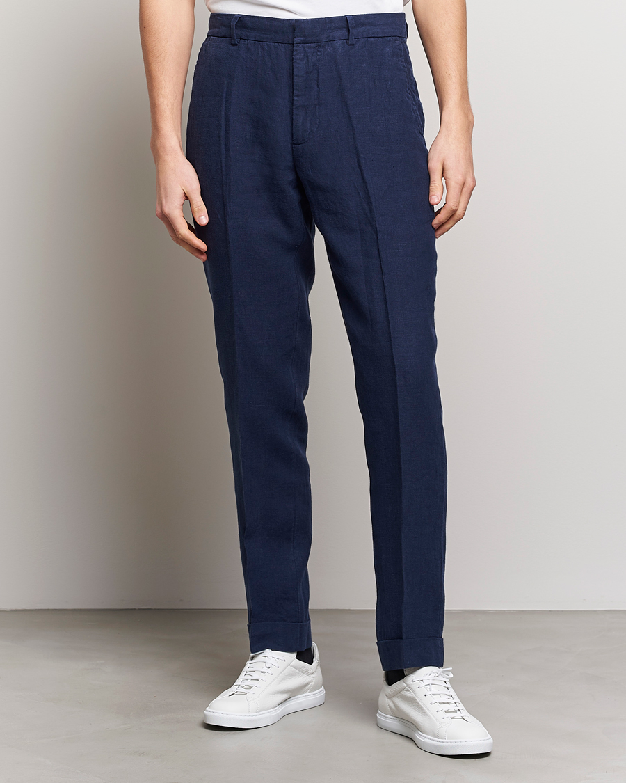 Hombres | Pantalones de lino | Polo Ralph Lauren | Linen Pleated Trousers Navy