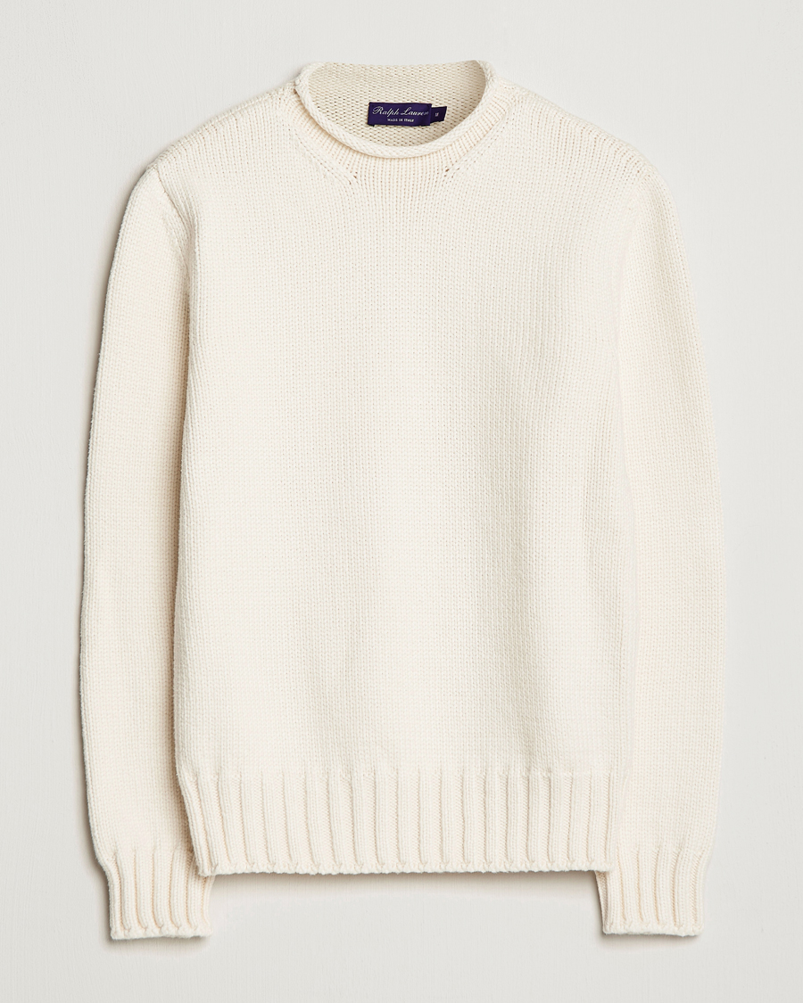 Hombres | Jerséis y prendas de punto | Ralph Lauren Purple Label | Caged Cotton Rib Sweater Natural