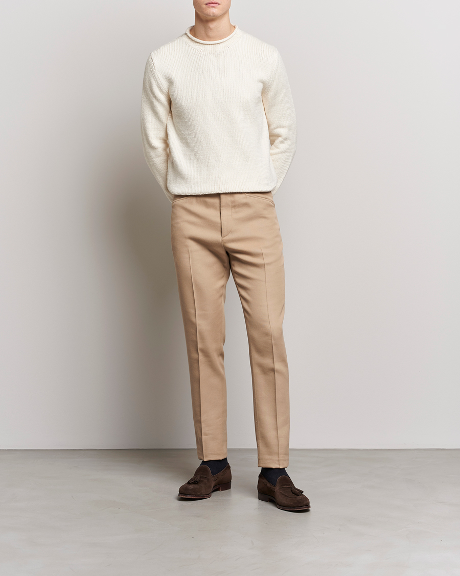 Hombres | Jerséis y prendas de punto | Ralph Lauren Purple Label | Caged Cotton Rib Sweater Natural