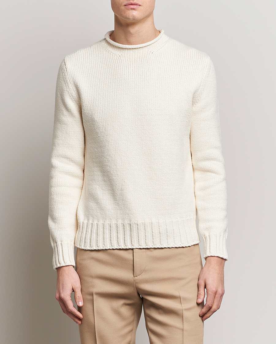 Hombres | Jerséis y prendas de punto | Ralph Lauren Purple Label | Caged Cotton Rib Sweater Natural