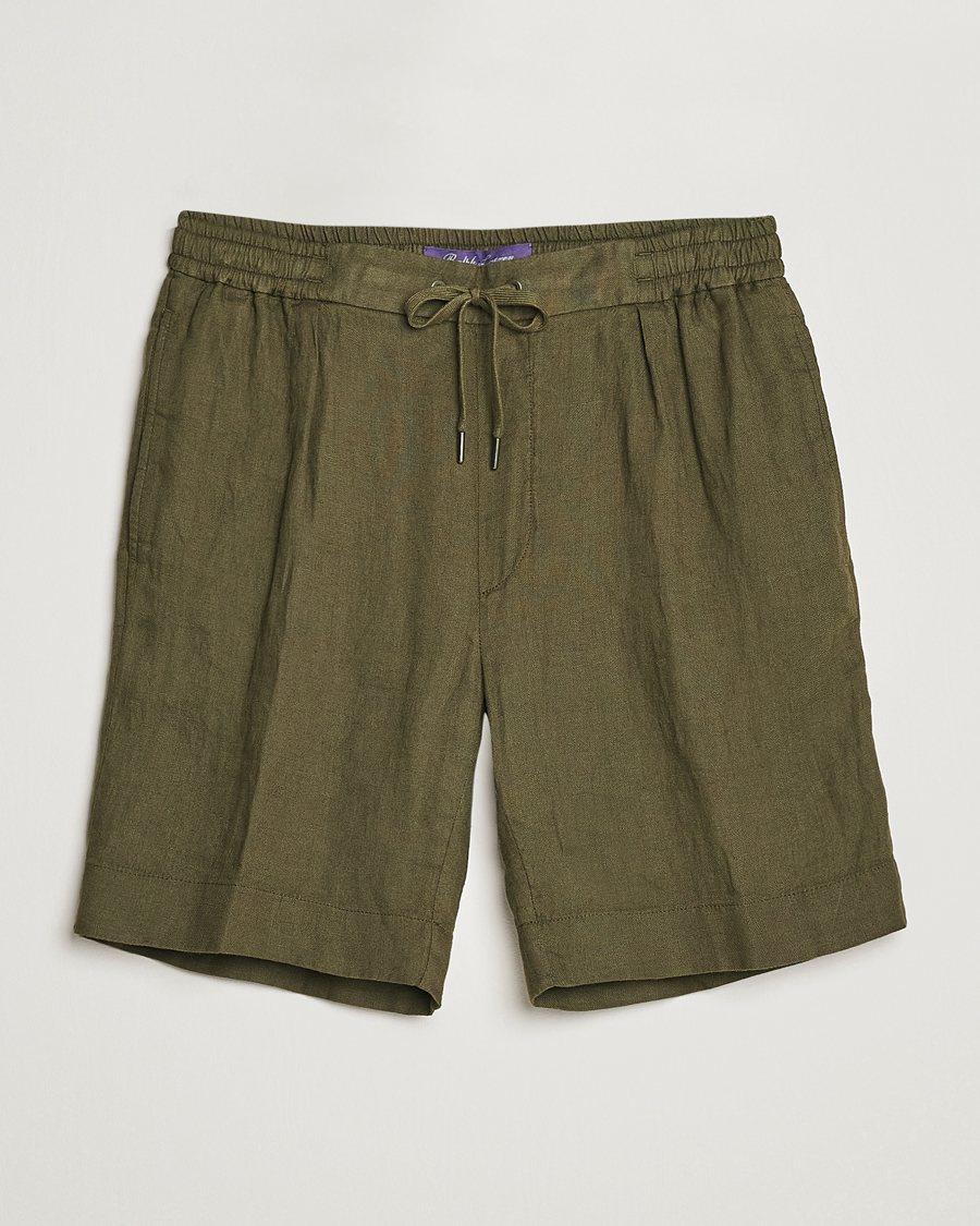 Hombres | Pantalones cortos | Ralph Lauren Purple Label | Rumpled Linen Shorts Olive