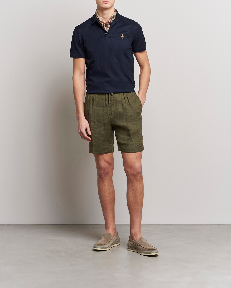 Hombres | Pantalones cortos | Ralph Lauren Purple Label | Rumpled Linen Shorts Olive