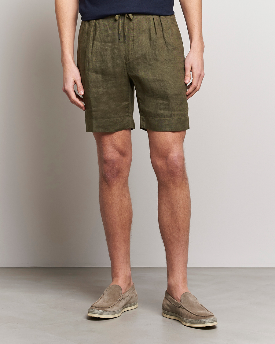 Hombres | Pantalones cortos | Ralph Lauren Purple Label | Rumpled Linen Shorts Olive