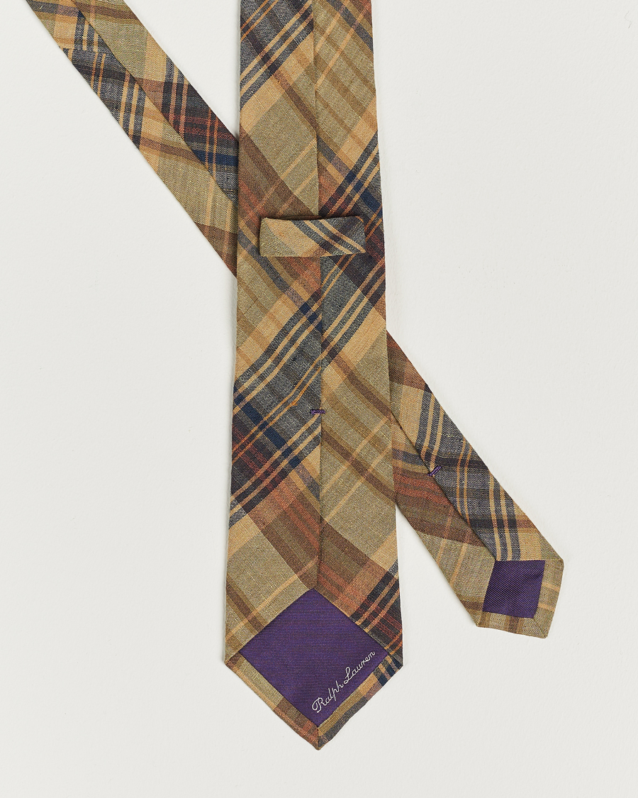 Hombres | Ralph Lauren Purple Label Plaid LinenTie Khaki Multi | Ralph Lauren Purple Label | Plaid LinenTie Khaki Multi